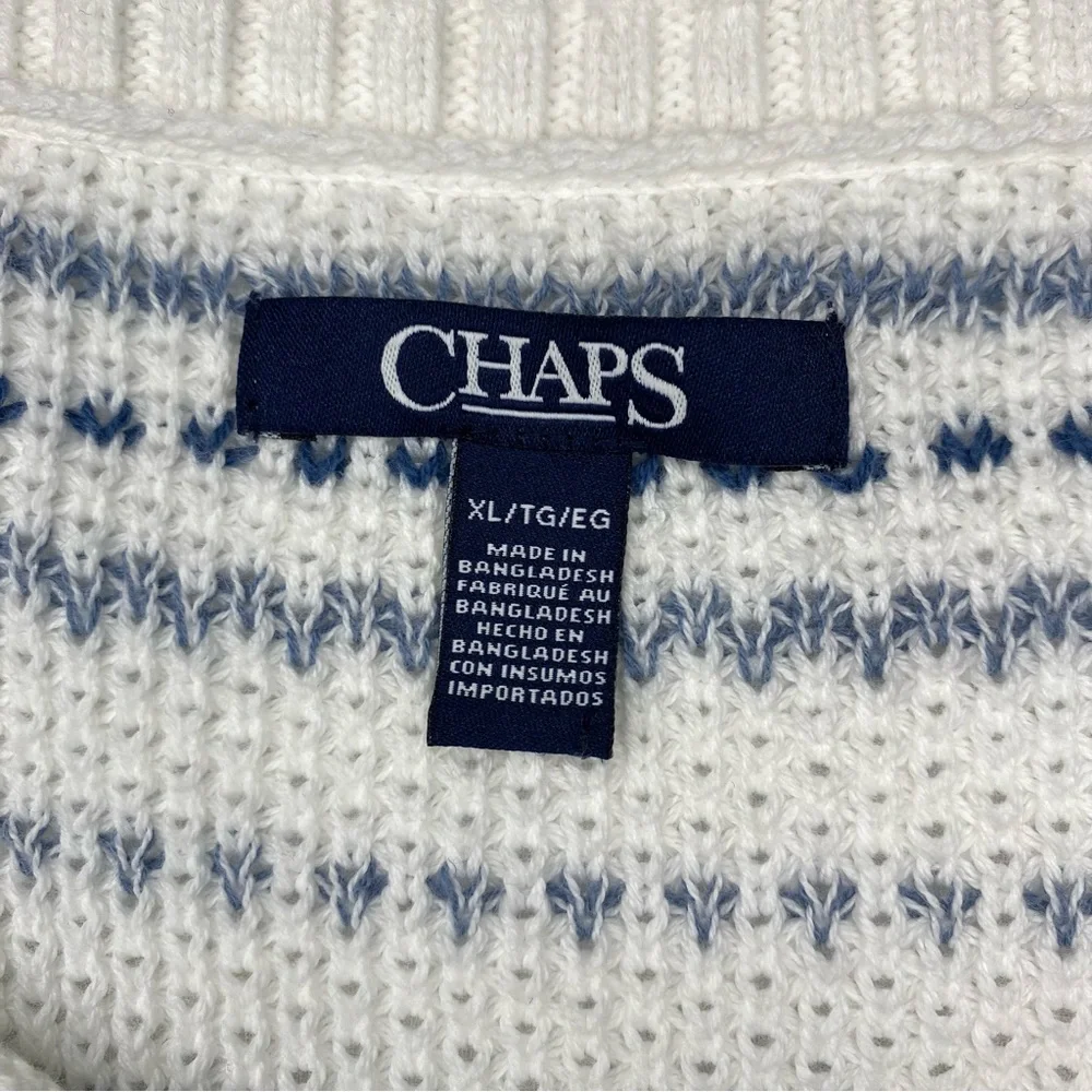 Chaps White Blue Stripes Long Sleeve Henley Pullover Sweater Women's Size XL - Picture 3 of 12